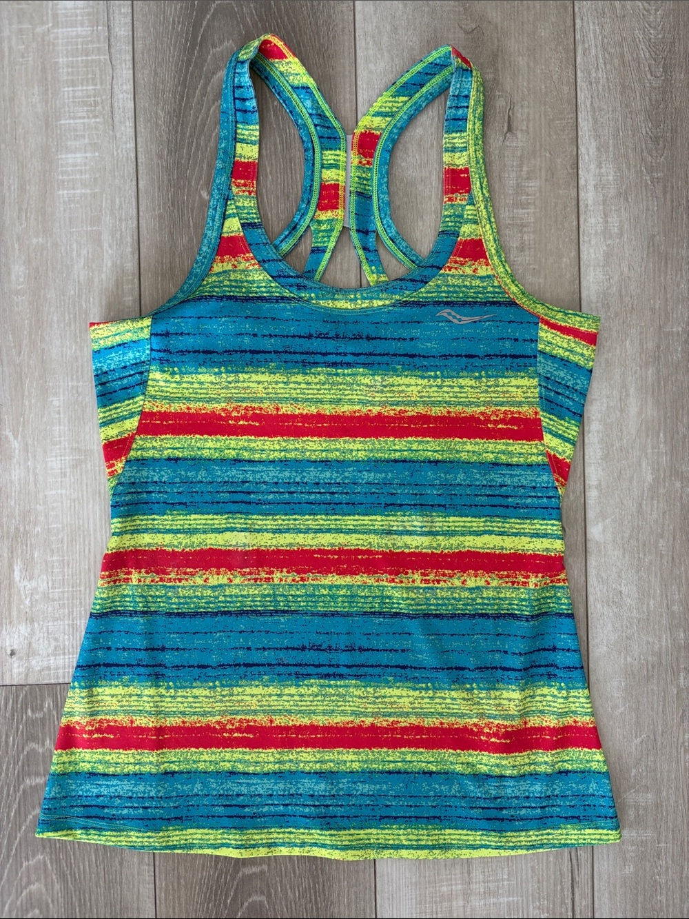Saucony Striped Racerback Tank Top in Blue, Red & Yellow-Green